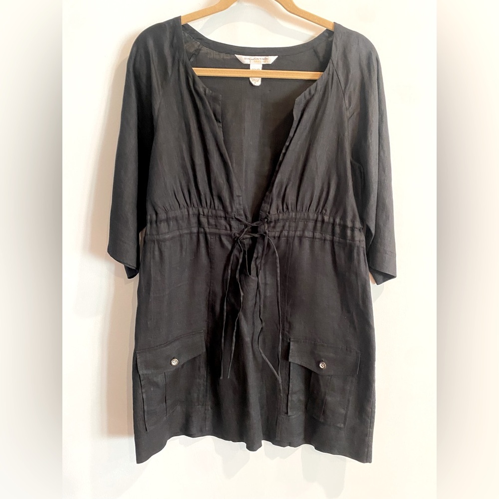Diane Von Furstenberg- Soleil & Swim Black Linen Cover-Up.  Size S.
